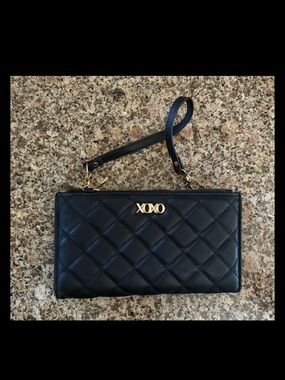 XOXO Black Quilted Wallet Wristlet Gold Hardware Accordion Clutch